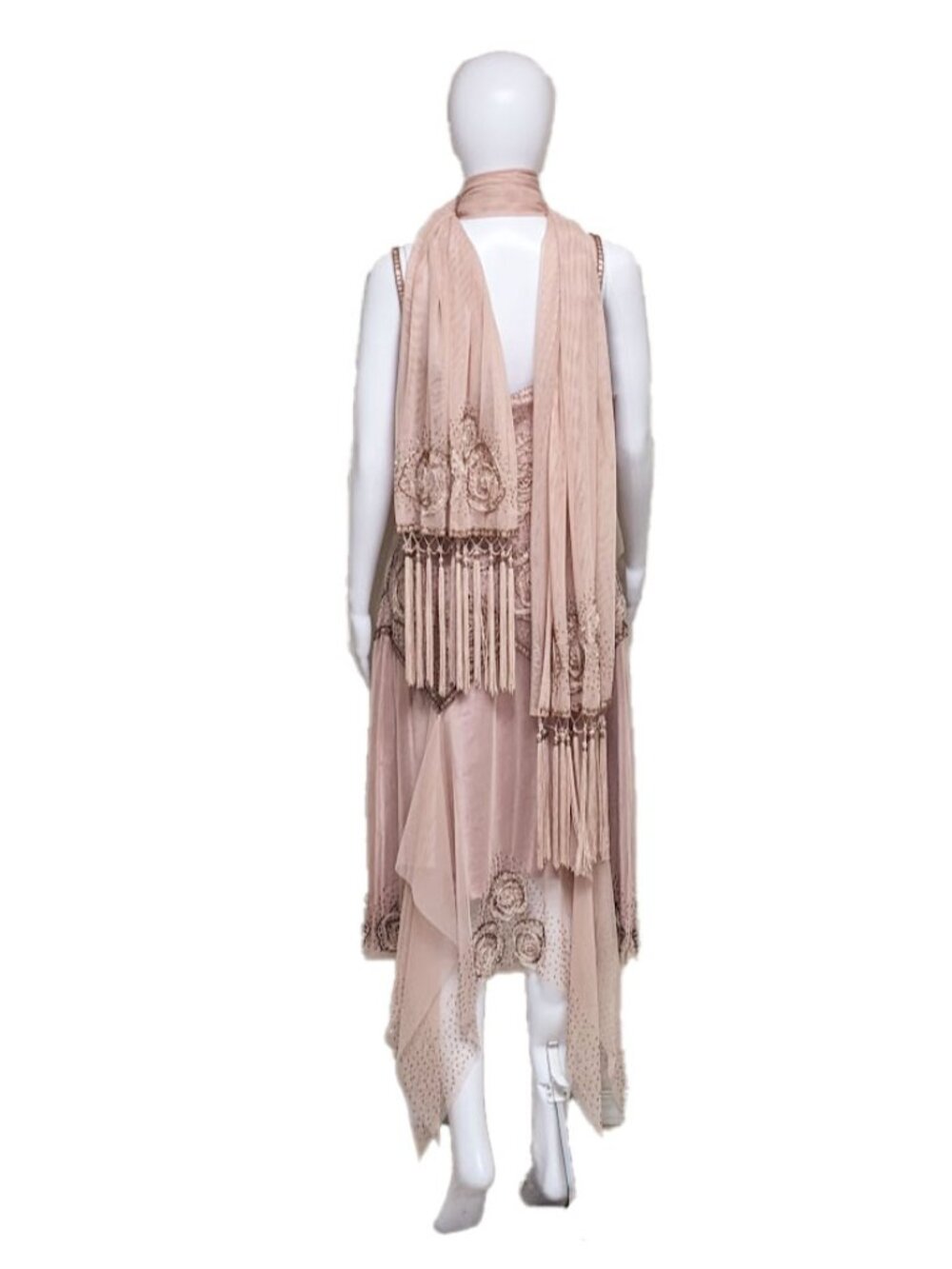 Vint. SUE WONG Nocturne 20s Style Beaded & Embroidered Dress w/ Matching Scarf - Picture 7 of 8